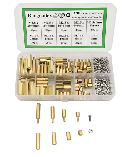 320Pcs M2.5 Male Female Brass Spacer Standoff Screw 6mm 10mm 15mm 20mm Nut Assortment Kit