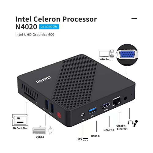 N40 Mini Pc Fanless Celeron N4020 (Up To 2.8Ghz) With Windows 10 4Gb Ddr4/64Gb Emmc Mini Computers Hdmi 2.0 And Vga Port 2.4/5.8G Wifi Bt4.2 3Xusb3.0 Support Linux,Ngff 2242 Ssd Auto Power On Tiny Pc #TOP1