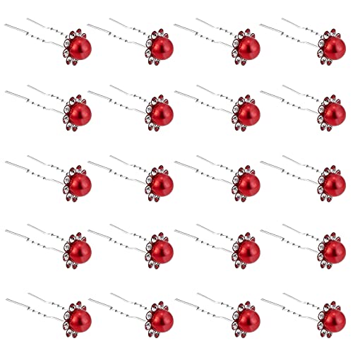 ZOUIQSS 20 Pack (Rouge) Perle Cristal Épingles À Cheveux Fleur Strass Pinces À Cheveux pour Mariée Mariage Femmes Accessoires De Bijoux De Cheveux, avec...