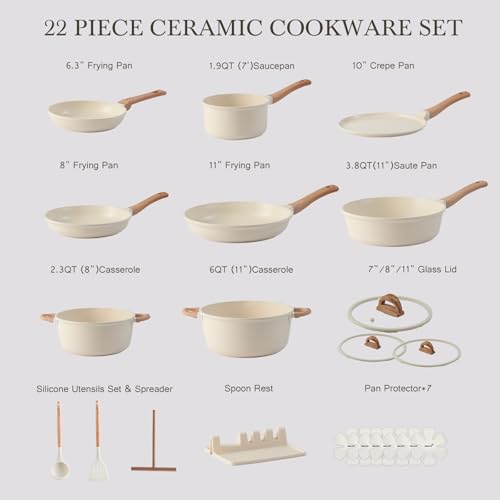 Image of 22 Pcs Pots and Pans Set Non Stick Non-Toxic Ceramic Kitchen Cookware Sets
