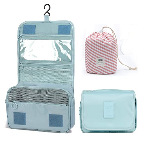 cersaty® Kulturtasche zum Aufhängen Waschtasche Unisex Faltbarer Kosmetiktasche Reise-Tasche für Herren und Damen,mit Runden Kulturbeutel und 6pcs Reiseflaschenbezug Cover