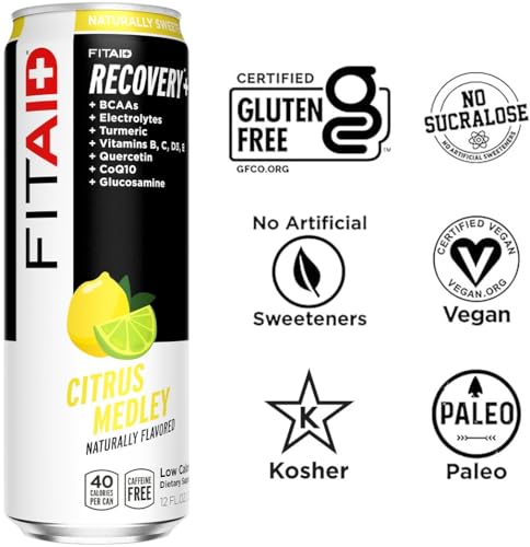 Image of FITAID Recovery Blend, 100% Clean and Paleo Friendly, BCAAs, Glucosamine, Electrolyes, L-Glutamine, L-Arginine, Turmeric, Naturally Sweetened, Vegan 12 Fl Oz (Pack of 24)