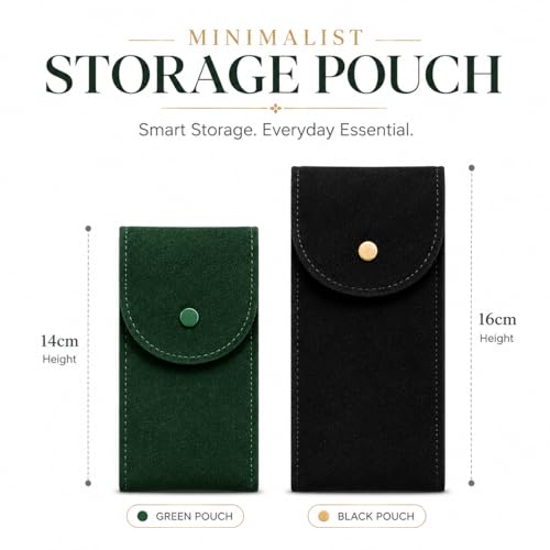 Image of Street27 Travel Watch Pouch for Men & Women | Soft Case with Velvet Inner | Single Storage Organizer | Portable Anti-Scratch Holder | Black & Green (Pack of 2)