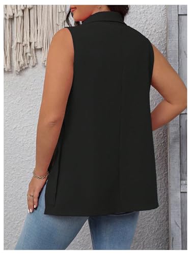 MakeMeChic Women's Plus Size Sleeveless Blazer Vest Lapel Split Side Work Office Jacket Coat2