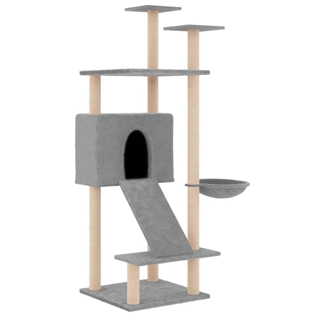 Homgoday Albero tiragraffi in sisal, grigio chiaro, 153 cm, tiragraffi a torre per gatti multilivello, centro attività per gatti da interno