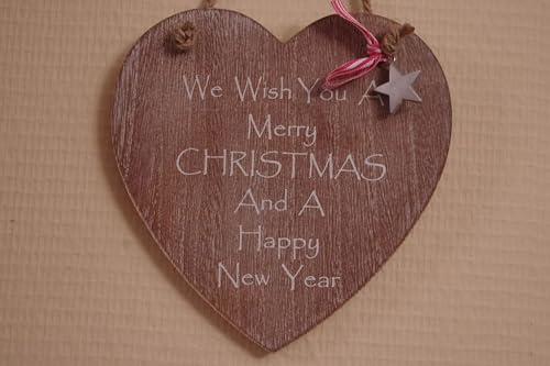 Image of Shabby Chic We Wish You A Merry Christmas & A Happy New Year Wooden Heart Sign