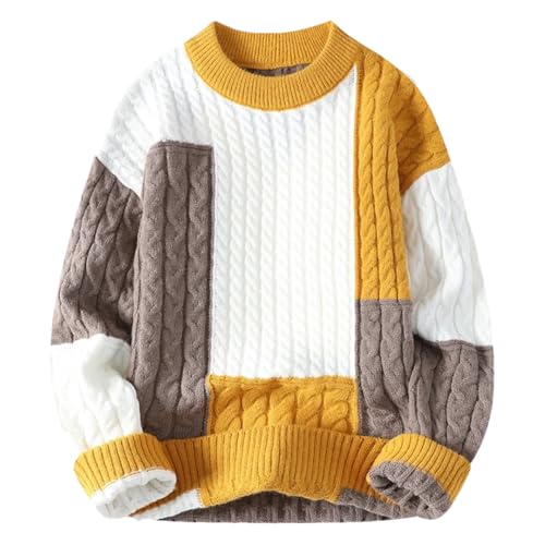 Men's Patchwork Loose Sweater Men O-Neck Casual Sweaters Warm Knitting Pullovers
