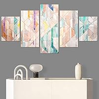 SIGNWIN 5 Panel Canvas Wall Art Modern Art Abstract Closeup Geometric Lights Mixed Media Modern Multicolor for Home Decorations Ready to Hang - 60