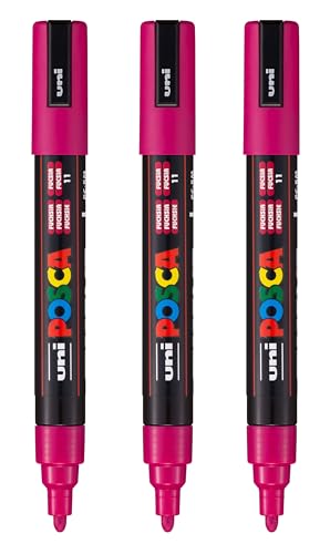 Image of posca PC-5M Water-Based Paint Markers, Reversible Medium Tip (1.8-2.5mm), Fuchsia, 3 Count