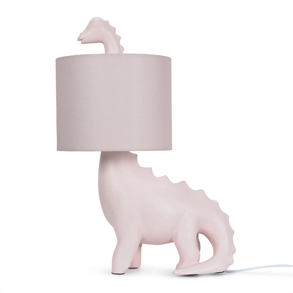 ValueLights | Kids Pink Dinosaur Table Lamp with Drum Fabric Shade | Table Lamps, Home Décor & Improvement Essential | Includes 4W LED Bulb [3000K Warm White]