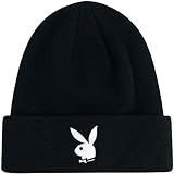 Concept One Playboy Beanie Hat, Cuffed Knit Winter Cap with Logo, Black