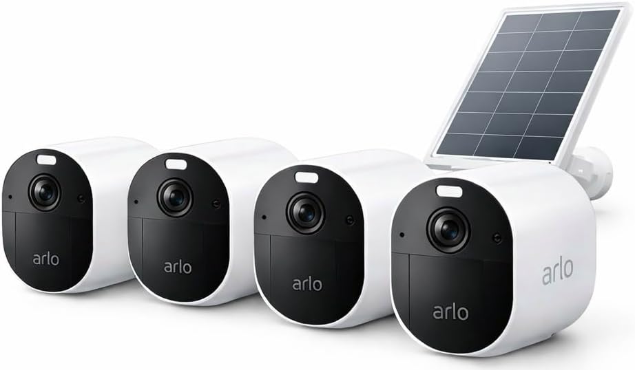 Arlo Pro 5S 4-Camera Wireless Security System w/Solar Panel – White 2K HDR | Outdoor | Wireless | Dual-Band Wi-Fi The Strongest Network | 12X Zoom, 2-Way Audio, Siren, Color Night Vision, Live Stream