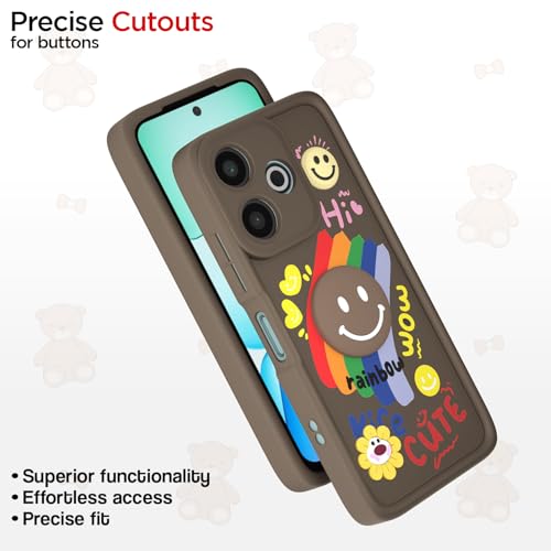 Image of Pikkme Back Cover for Redmi 13 5G / Poco M6 Plus 5G | Soft Silicone| Cute Rainbow Smile & 3D Cartoon Flower Design | Shockproof Raised Camera Protection Bumper Case (Brown)
