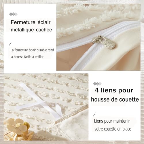 Housse de couette 220x240 rayée tuftée en microfibre de qualité supérieure - 7
