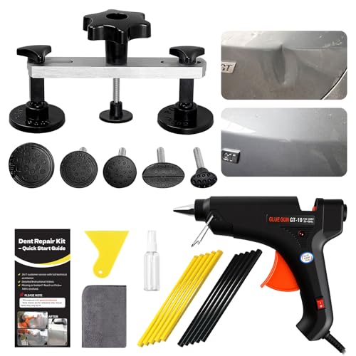 PDR TOOLS Car Dent Puller Kit Paintless Dent Remover Tool for Car Dent Repair with Bridge Puller High Viscosity Puller Tabs & 100W Hot Glue Gun & 10PCS Glue Sticks for Auto Door Dings or Hail Damage