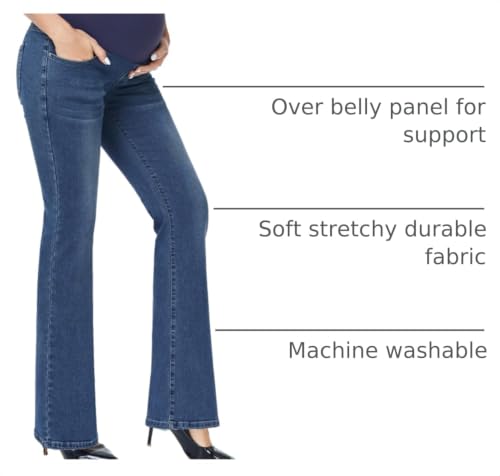Image of GLAMIX Women's Stretch Maternity Bootcut Jeans with Pockets Over The Belly Bell Bottoms Flare Denim Pants Pregnancy Clothes