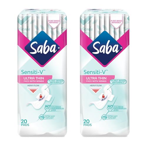 Image of SABA Sensiti-V Ultrathin Pads for Sensitive Skin, Regular Flow, 2-Pack of 20 Pads (40 Count)