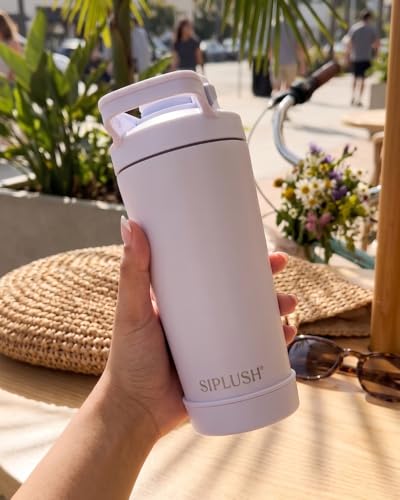 Image of Insulated Protein Shaker Bottle 24oz, Dishwasher Safe, Lavender | BPA free, Quiet mixing, No blender ball, Insulated cup, Lid brush & boot included, Lavender Coast, Soft daily ritual