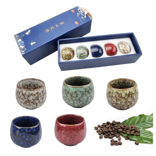 DAWRIS Juego de 5 tazas de café expreso de 130 ml, de cerámica, sin asa, tazas de café moca, juego de tazas de té japonesas, café espresso y moca, tazas de té, tazas de capuchino