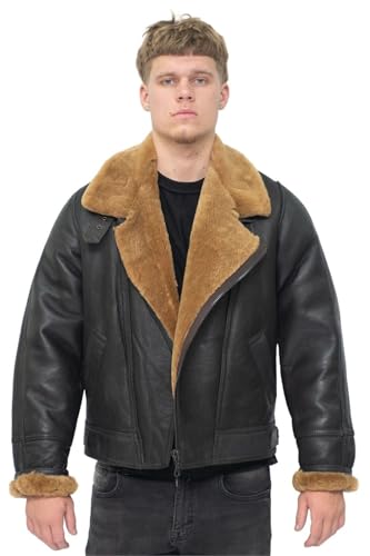 Men’s Aviator B3 Flying Cross Zip Shearling Leather Bomber Pilot Jacket3