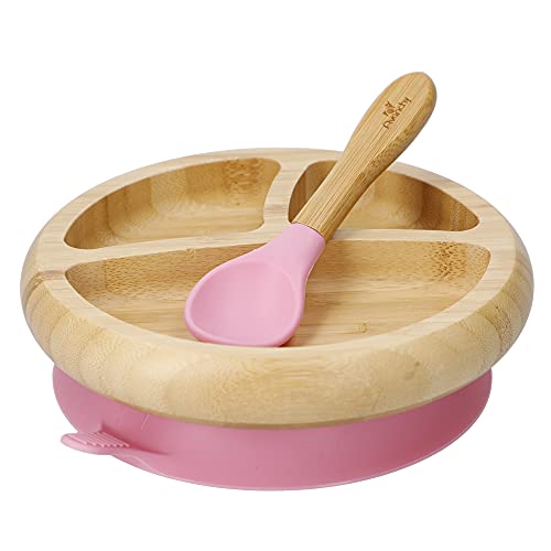 A@V[ xr[v[g Xv[ Bamboo Suction Baby Plate + Silicone Tip Spoon xr[ z VR HZbg v[g j̎q ̎q 02/Pink [sAi]