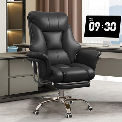 HDHNBA Silla de Oficina Grande y Alta, 250 kg, Silla ejecutiva de Cuero Extra Ancha con reposapiés retráctil, Silla ergonómica Resistente, Altura Ajustable para Ordenador.