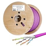 HAUTE QUALITÉ avec des conducteurs en cuivre pur (CU) Ø 0,574mm, selon AWG 4x2x23/1, S/FTP double blindage PiMF tressé (Screened) + blindage par paires de feuilles (Foiled-Twisted-Pair) et gaine sans halogène LSZH (Low Smoke Zero Halogen) Ø 7,7mm de diamètre extérieur. Veuillez utiliser un connecteur RJ45 LSA compatible tel que ASIN B099259T2Q.