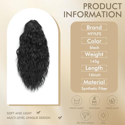 Image of Claw Clip Ponytail Extension 16In Long Wavy Curly Hair,Black