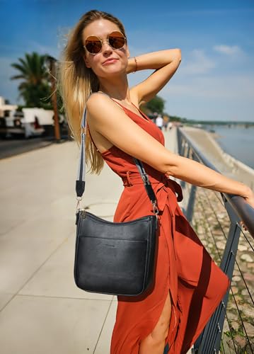 Image of Leather Crossbody Purse for Women Crossbody Bag for Daily Travel | Trendy Vegan Leather Medium Crossbody Purse with Adjustable Strap Women's Hobo Shoulder Handbags for Work