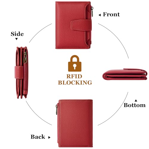 Image of Airkit Small Wallet Women RFID Blocking Leather Bifold Compact Card Holder Wallet for Women with Zipper Coin Pocket 4 ID Window