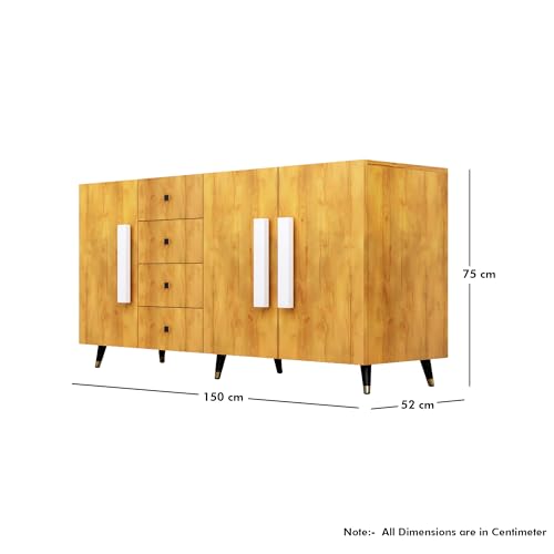 Image of Bniture Wooden Sideboard Cabinet for Living Room | Wooden Storage Cabinet with 3 Door & 4 Drawers | Engineered Wood Multipurpose Cabinet with Spacious Shelves for Home & Office | Giant Wood
