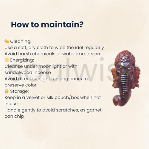 Image of SOULWISE Gomed Ganesha Head Idol 37 Carats Hessonite Garnet Ganesh Murti for Home Temple Vastu Spiritual Idol for Protection Desk Decor Puja Gift for Office Home