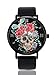Dia De Los Muertos Totenkopf Blume Blüte Damen Armbanduhr Ultra Dünn Gehäuse Extrem Einfache Analog Armband Damen Ultra Dünn Armbanduhr Japanisches Quarzwerk