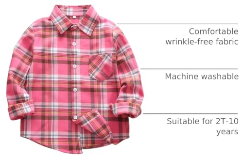 Image of Phorecys Girls' Plaid Flannel Shirt Long Sleeve Button Down Buffalo Checkered Shirt 2T-10 Years