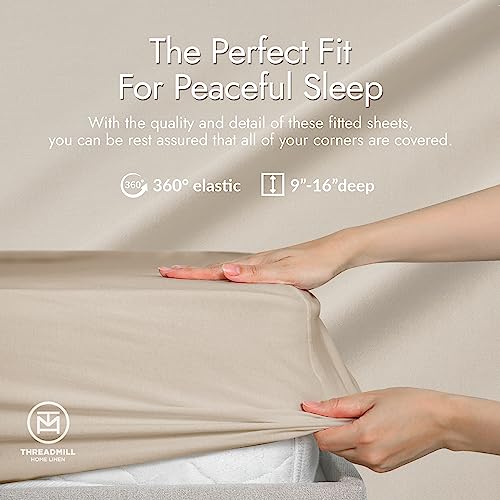 Image of Threadmill 300 TC Viscose Made from Bamboo Full Sheet Set, Beige | 16 inch Deep Pocket, Cooling Sheet, Breathable, Lightweight, OEKO-TEX Certified