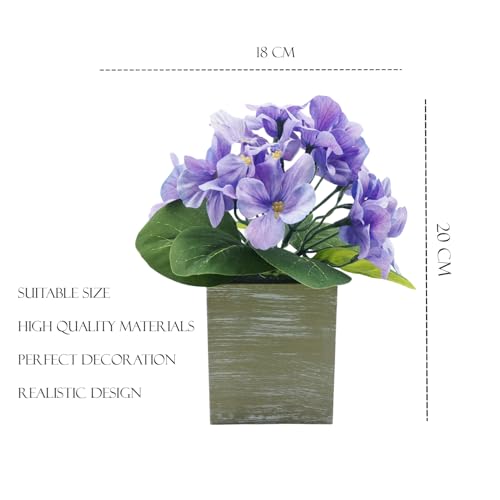 Image of KARP Artificial Potted Plants, 20Cm Height Mini Purple Hydrangea Flower Plant with Pots Home Decor, Indoor Artificial Ornamental Plant for Living Room, Office Desk & Bathroom, Decorative