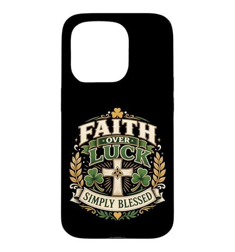 Faith Over Luck Blessed Cross �V�������b�N �O���t�B�b�N �V���v�� �O���[�� �X�}�z�P�[�X iPhone 15 Pro �p