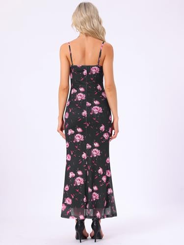 Allegra K Women's Mesh Floral Maxi Dress Wedding Guest Spaghetti Strap Bodycon Cocktail Dresses4