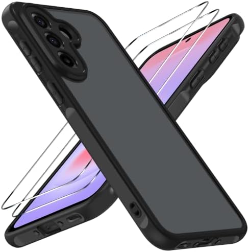 ivoler Matt Schwarz Hülle für Samsung Galaxy A37 5G mit 2 Stück Panzer Schutz Glas, [Militärstandard] Stoßfest Handyhülle Kratzfest Hard PC Rückseite Anti-Fingerabdruck Dünn Bumper