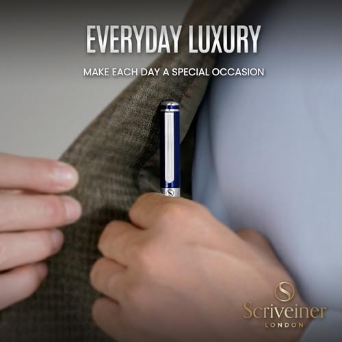 Image of Scriveiner Midnight Blue Fountain Pen - Stunning Luxury Pen with Chrome Appointments, Schmidt Nib (Fine), Best Pen Gift Set for Men & Women, Professional, Executive, Office, Nice Pens