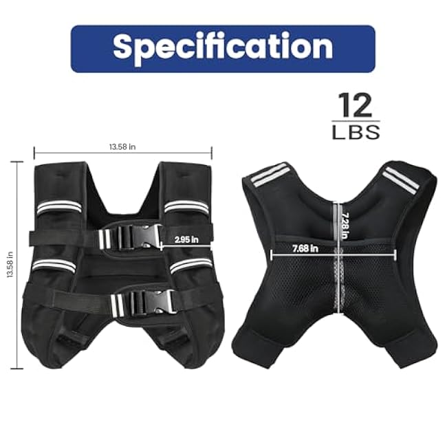 Zikopomi Weighted Vest Woman Man, 6lb/8lb/12lb/16lb/20lb/25lb/30lb Weight Vest with Reflective Stripes for Workout, Strength Training, Running, Fitness, Muscle Building, Weight Loss, Rucking Vest