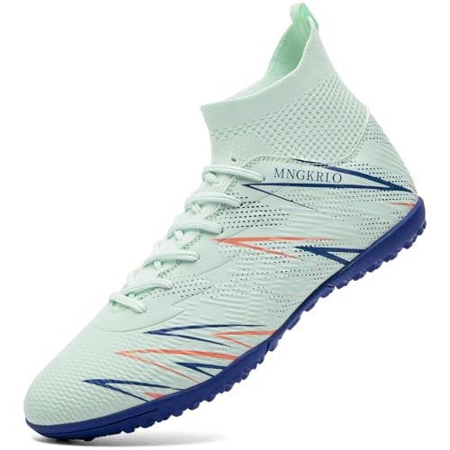 PiDaGlobal Zapatillas de Fútbol Hombre Mujer TF Turf con Tacos Zapatillas Futsal Multitacos Antideslizantes High Top para Entrenamiento Junior Césped Artificial Indoor Outdoor 41EU Turquesa