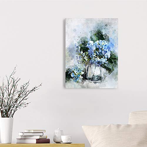 Canvas Wall-Art For Bathroom Bedroom Office Living Room Decor, Paintings Framed Modern Farmhouse Wall Art, Blue Flower Wall Decor Picture Artwork For Home Art Prints With Wood Frame Size 12" X 16" #TOP2