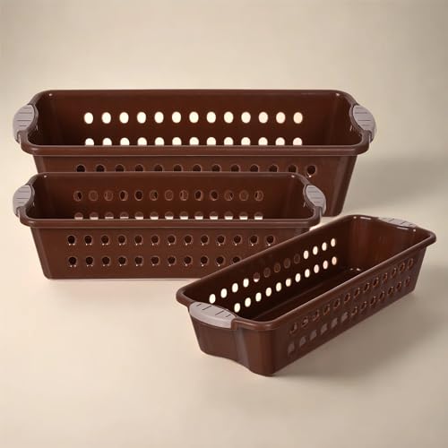 Image of Heart Home Pack of 3 Storage Basket | Storage Organizer for Kitchen-Refrigerator-Vegetables-Stationery | Multipurpose Cabinet Shelf Rack | Storage Box for Kitchen | S-M-L | Brown