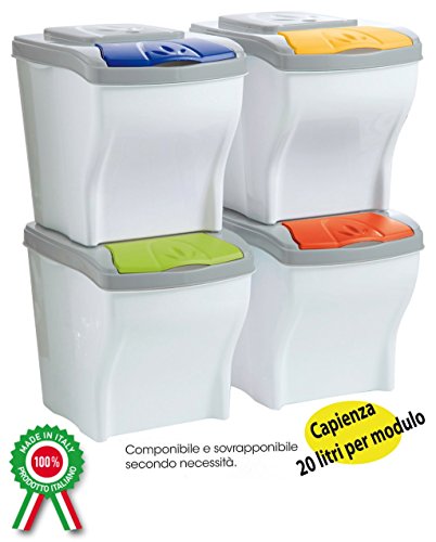 Mobile Raccolta Differenziata 3 Scomparti - Legno, Bianco, Secchi Estraibili, 101x40x25 Cm - Foto 8