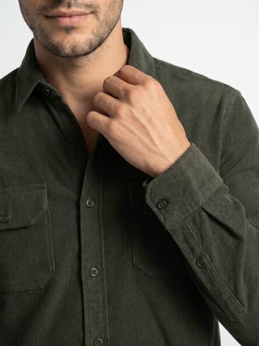 Image of Urbano Fashion Men's Corduroy Full Sleeve Regular Fit Solid Overshirt with Utility Pockets