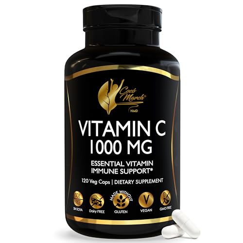 Cocó March N.M.D Vitamin C 1000mg – Gluten Free & Vegan Immune Support Supplement – Vitamin C for Women & Men - Soy Free, Dairy Free & Non-GMO – Easy-to-Swallow, 120 Veg Capsules