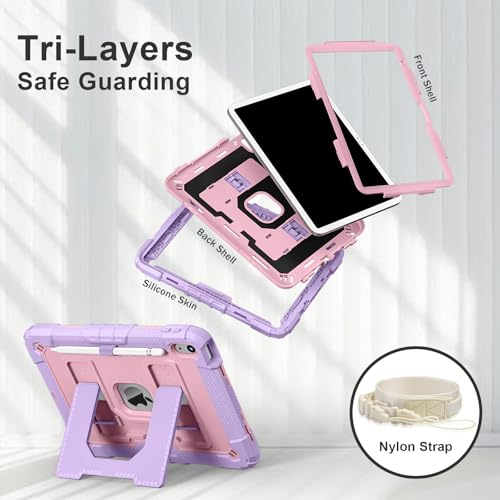Kids Friendly Case for iPad A16 11th Generation 11 Inch 2025 / iPad 10th Generation 10.9" 2022 Case with Pencil Holder & Shoulder Strap, Hybrid iPad 11 10 Cover Rugged Shockproof Kickstand,Pink+Purple by Allytechgroup - Used condition - Image 3