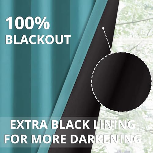 Image of Cloth Fusion 100% Blackout Door Curtains 7 Feet Long Set of 2 with Blackout Lining, Double Layer Room Darkening Parda with Stainless Steel Grommets for Home Decor (7x4 Feet, Ocean Blue)