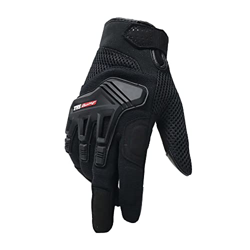 TVS Riding Gloves for Men-Mesh for Ventilation, Bike Riding Gloves With Touch Screen Compatible & Visor Wiper Fingertips, TPR Protection for Knuckles-Premium Bike Gloves for Riding Comfort (Black-M)